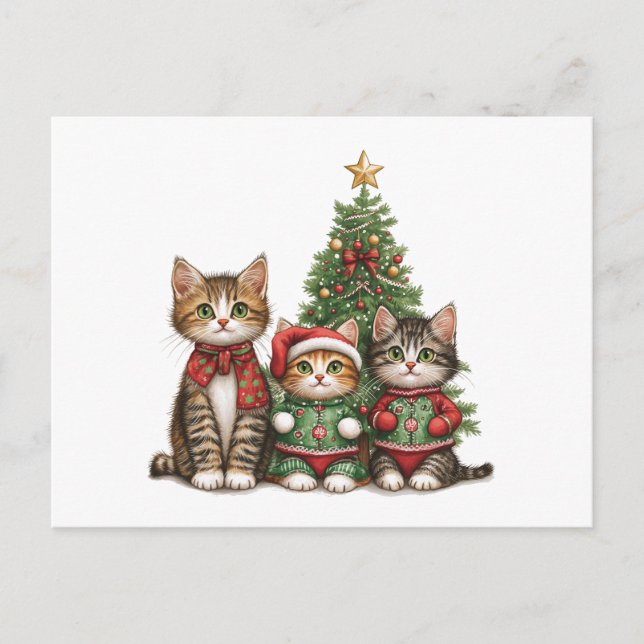 Postal Festiva Gatos de Navidades cortos (Anverso)