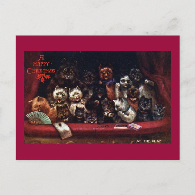 Postal Festiva Gatos en el teatro para Navidades (Anverso)