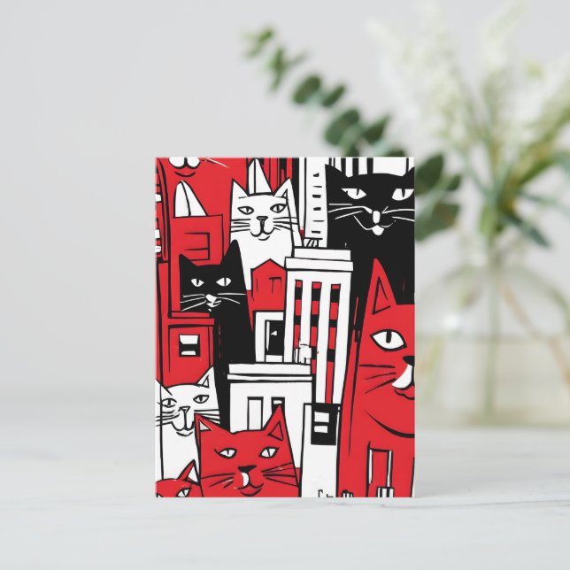 Postal Festiva Gatos en Nueva York  (Anverso de pie)