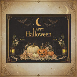 Postal Festiva Gatos Negros de Lujo Art Deco Halloween