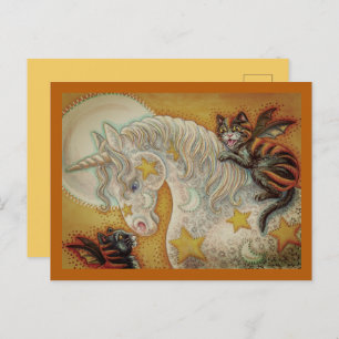 Postal Festiva GATOS NEGROS INFLAMADORES CON HALLOWEEN UNICORN Co