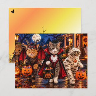 Postal Festiva Gatos pidiendo dulces en Halloween