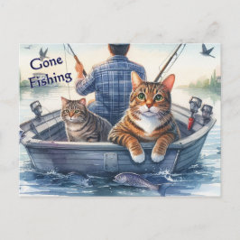 Postal Festiva Gatos Tabby Adorables se Fueron de Pesca con Papá 
