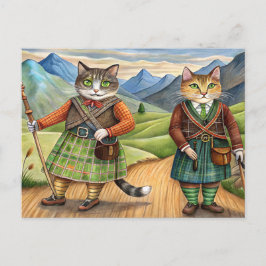Postal Festiva Gatos vestidos en Escocia