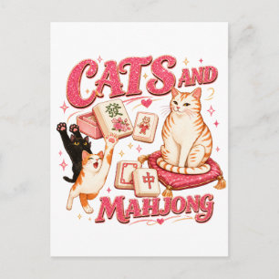 Postal Festiva Gatos y Mahjong