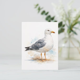 Postal Festiva Gaviota Ave Océano Playa Acuarela Náutico