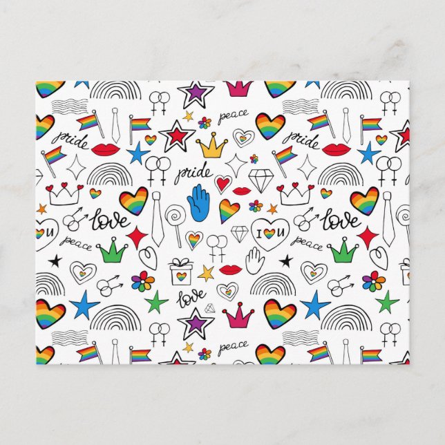 Postal Festiva Gay Pride Doodle Pattern (Anverso)