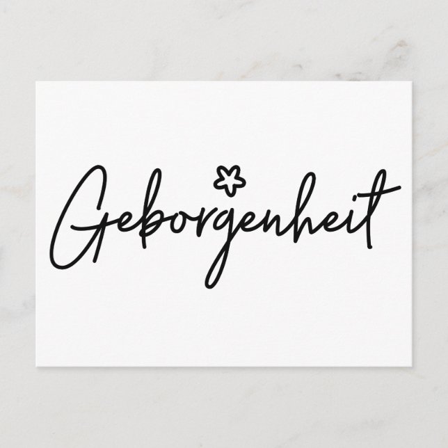 Postal Festiva Geborgenheit, palabra alemana, seguridad, alemana (Anverso)