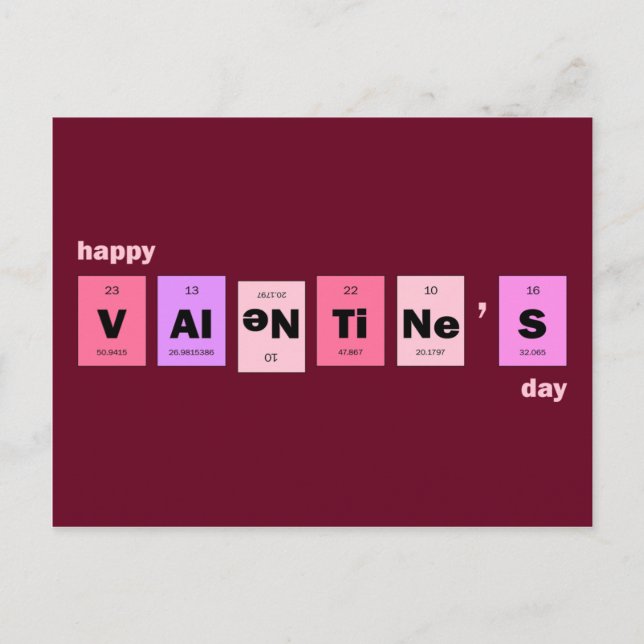 Postal Festiva Geek Nerd Science Feliz Día de San Valentín (Anverso)