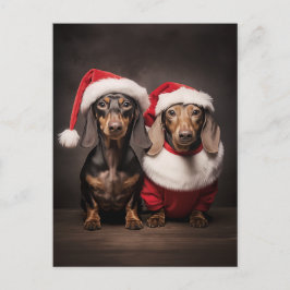 Postal Festiva Gemelos de Santa Claus Dachshund