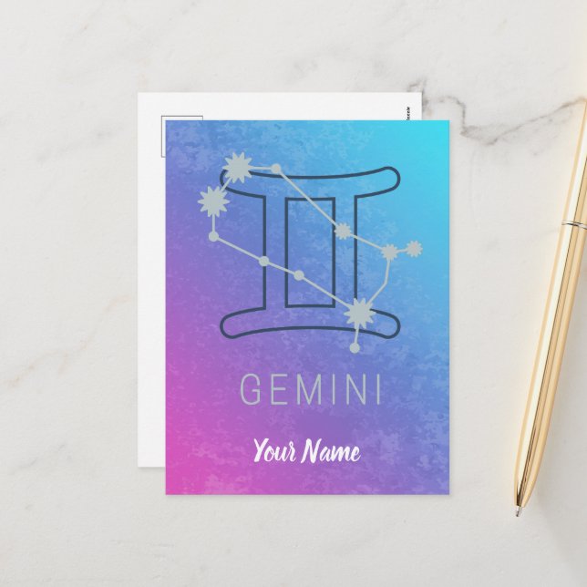 Postal Festiva Gemini Signo de estrella zodiaca Horóscopo acuátic (Anverso/Reverso In Situ)