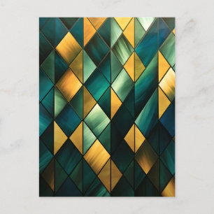 Postal Festiva Geometría verde abstracta de oro