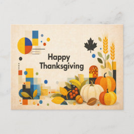 Postal Festiva Geometric Retro Happy Thanksgiving Pumpkin 