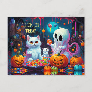 Postal Festiva Ghost Kitten Pumpkin Candy Halloween