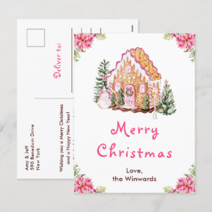 Postal Festiva Gingbread House Pink Merry Christmas