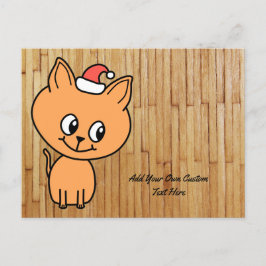 Postal Festiva Ginger Cat Personalizado en Foto de Wood. Texto pe