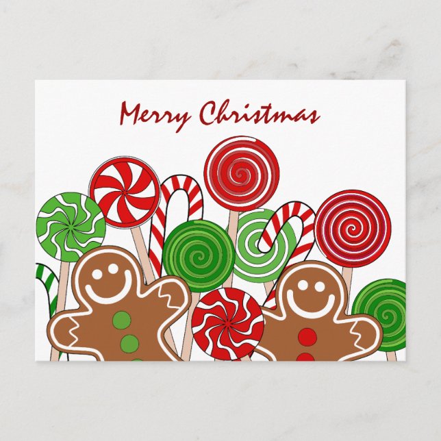 Postal Festiva Gingermoles de moda para Navidades rojos (Anverso)