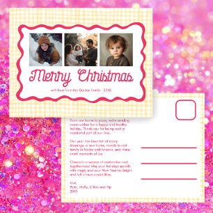 Postal Festiva Gingham Wavy Personalizado de Navidades Amarillos