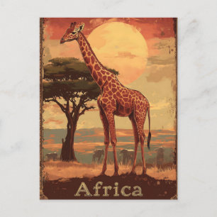 Postal Festiva Giraffe con el atardecer africano - Poster de viaj