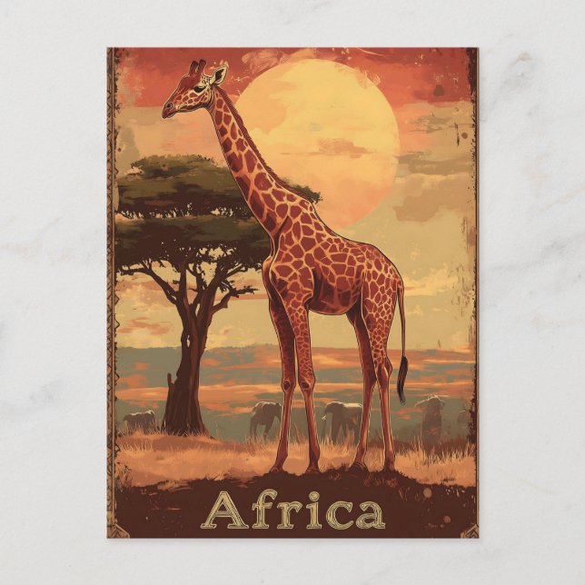 Postal Festiva Giraffe con el atardecer africano - Poster de viaj (Anverso)