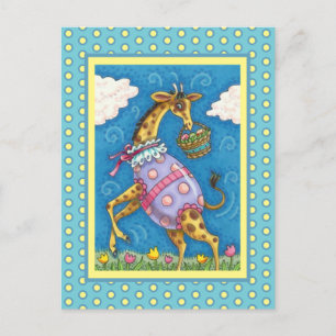 POSTAL FESTIVA GIRAFFE DE HUEVO ORIENTAL Y TÚLIPS DE PRIMAVERA