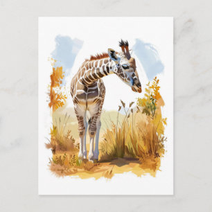 Postal Festiva Giraffe en la hierba baja