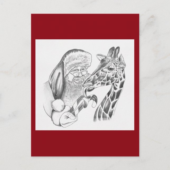 Postal Festiva Giraffe y Santa navidades (Anverso)