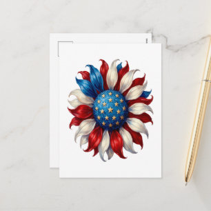 Postal Festiva Girasol Bandera Americana 4 De Julio
