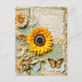 Postal Festiva Girasol con mariposa