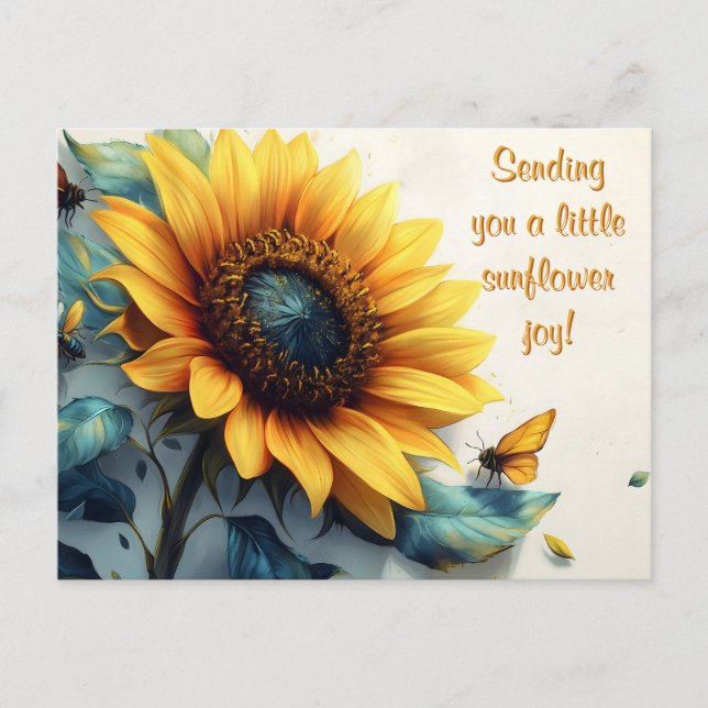 Postal Festiva Girasol con mariposas con Personalizable Textos (Anverso)