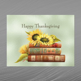 Postal Festiva Girasoles Libros Amarillos Acuarela