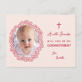 Postal Festiva Girl Photo Pink and Red Floral Godmother Proposal 