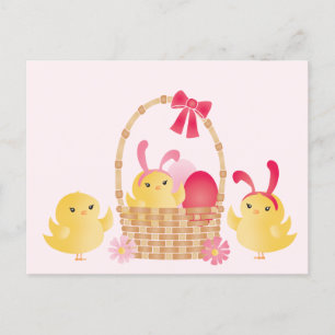Postal Festiva Girly Happy Easter Chicks Pink Card