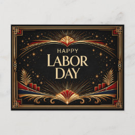 Postal Festiva Glam Gold Art Deco Feliz Día del Trabajo