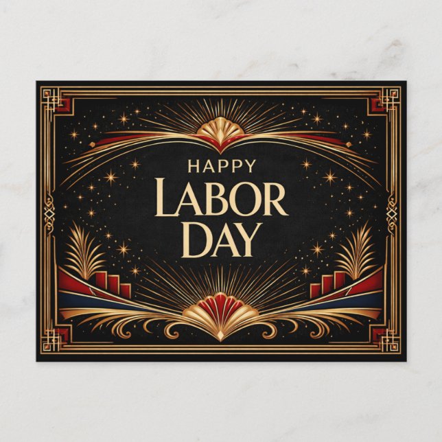 Postal Festiva Glam Gold Art Deco Happy Labor Day (Anverso)