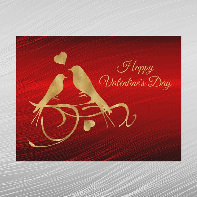 Postal Festiva Glam Gold Birds Heart Valentine (Subido por el creador)