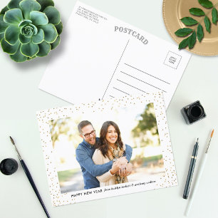 Postal Festiva Glam Gold Confetti Happy New Year Photo