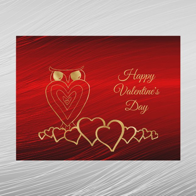 Postal Festiva Glam Gold Owl Heart Valentine (Subido por el creador)
