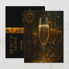 Postal Festiva Glam Happy New Year Steampunk Champagne