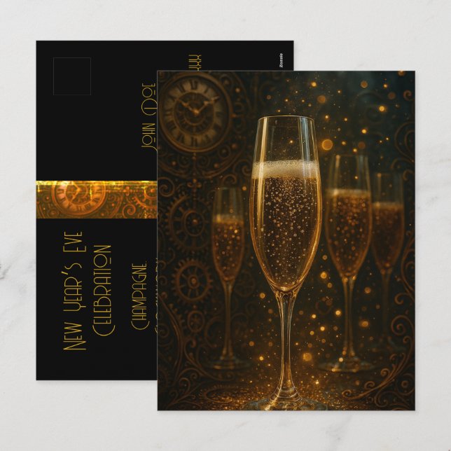 Postal Festiva Glam Happy New Year Steampunk Champagne  (Anverso / Reverso)