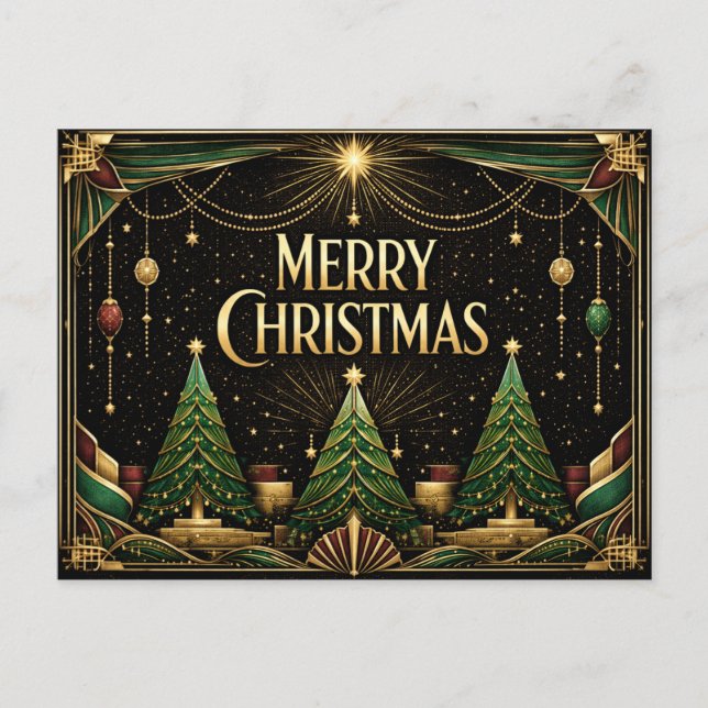 Postal Festiva Glamorous Art Deco Merry Christmas Trees (Anverso)