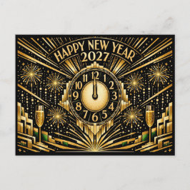 Postal Festiva Glamorous Gold Art Deco Midnight New Year