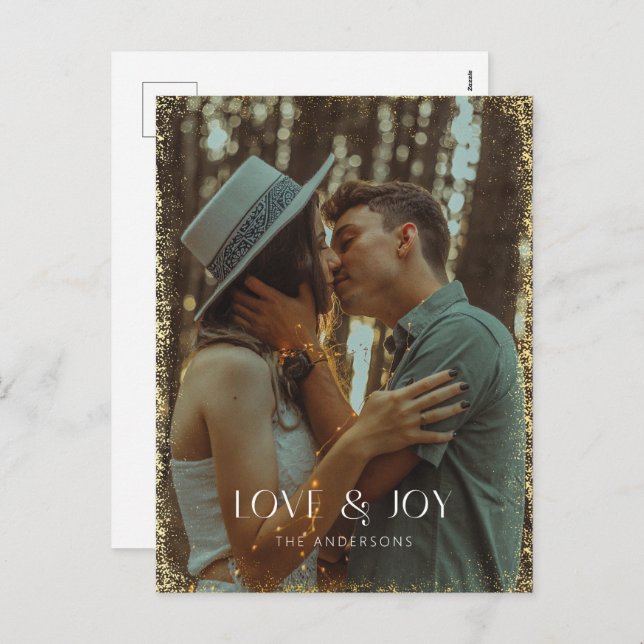 Postal Festiva Glittering Love & Joy Holiday Photo Card (Anverso / Reverso)