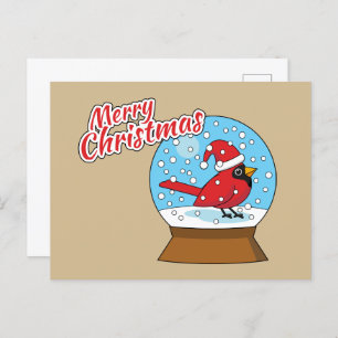 Postal Festiva Globe de nieve con cardenal rojo curado