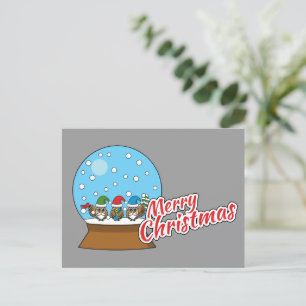 Postal Festiva Globe de nieve con tres búhos de gnomo
