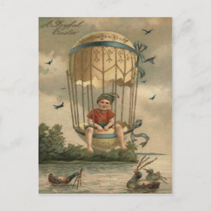 Postal Festiva Globo aerostático Huevo de Pascua Pintado de color