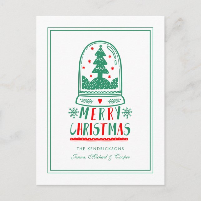 Postal Festiva Globo de nieve de arte folclórico navidades (Anverso)