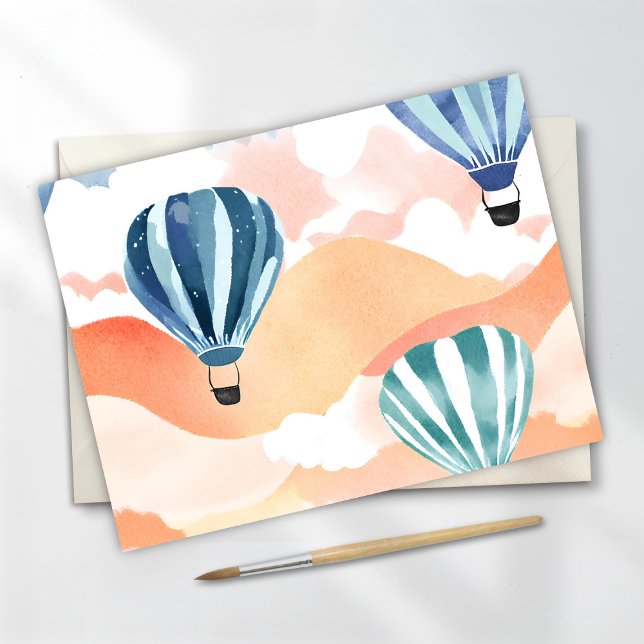 Postal Festiva Globos de aire caliente | Acuarela Pastel (Subido por el creador)