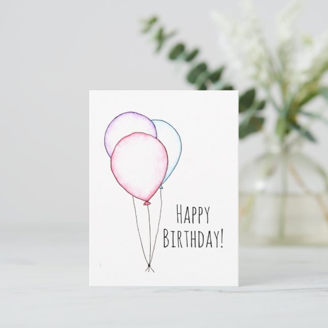 Postal Festiva Globos de Cumpleaños Arte Doodle (Anverso de pie)