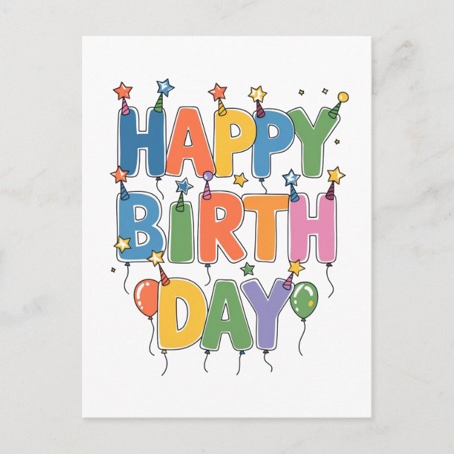 Postal Festiva Globos de Feliz Cumpleaños (Anverso)